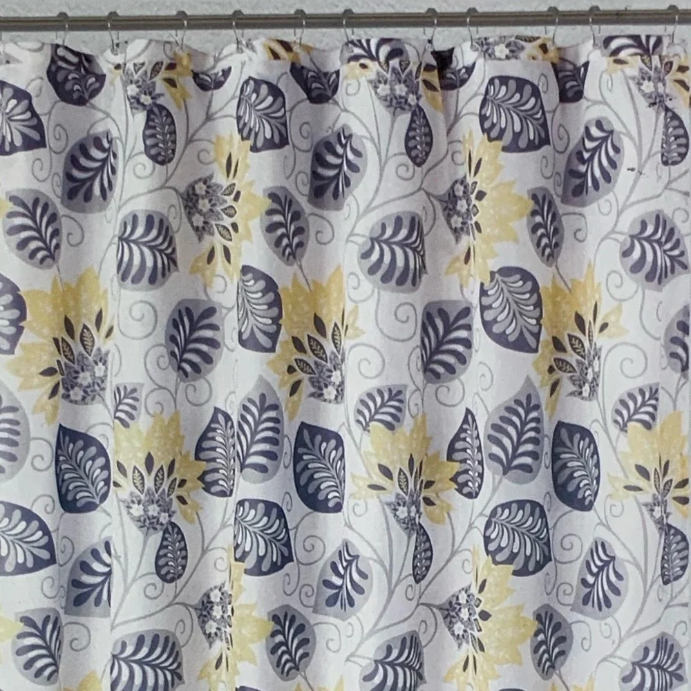Shower Curtain Fabric Botanical Leaf Print Multicolor Blue Black Grey Yellow